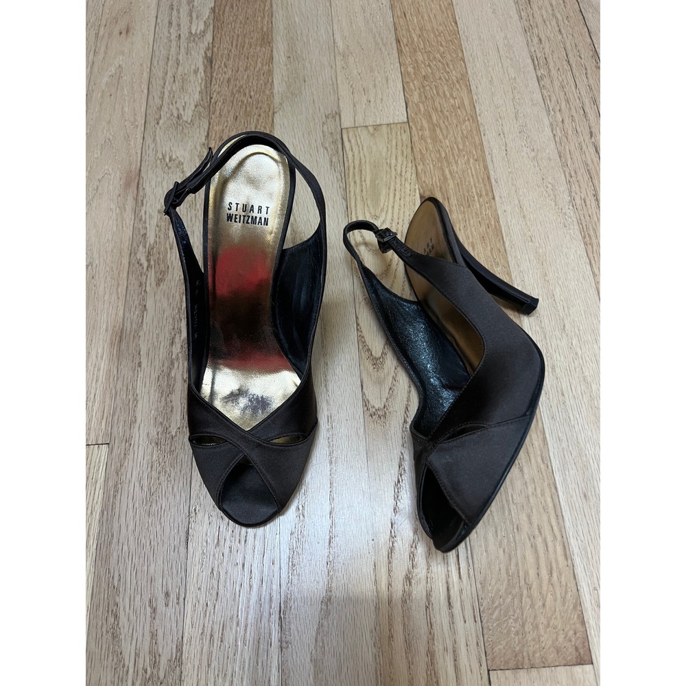 Stuart Weitzman Peep Toe Slingback Heels Women 8M Chocolate Brown